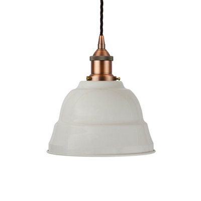 Pale Grey Lincoln Painted Dome Pendant Light With Matt Antique Copper Lamp Holder And Black Twisted Cable - Se Home - image 1