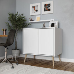 Urbn-Living Urbnliving 2-Door Sliding Chest Cabinet Sideboard White Carcass Closet Storage Cupboard Organiser With Pine Legs - thumbnail 2