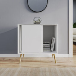 Urbn-Living Urbnliving 2-Door Sliding Chest Cabinet Sideboard White Carcass Closet Storage Cupboard Organiser With Pine Legs - thumbnail 4