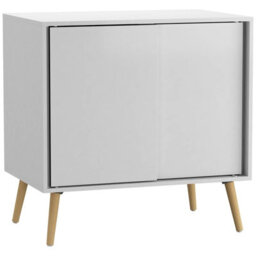 Urbn-Living Urbnliving 2-Door Sliding Chest Cabinet Sideboard White Carcass Closet Storage Cupboard Organiser With Pine Legs - thumbnail 1