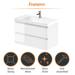 Plum&clay Marvel Gloss White Wall Hung Bathroom Vanity Unit With Resin Basin (W)900mm - thumbnail 6