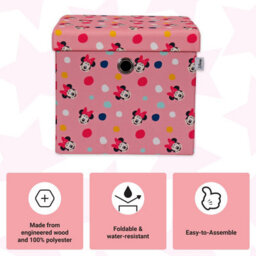 Disney Classic Minnie Mouse Foldable Ottoman Storage Box, Square Toy Chest Box With Lid For Kids, Foot Stool - Pink - thumbnail 4