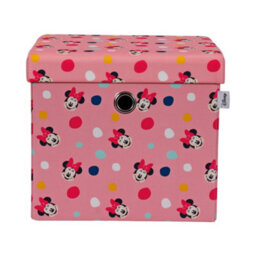 Disney Classic Minnie Mouse Foldable Ottoman Storage Box, Square Toy Chest Box With Lid For Kids, Foot Stool - Pink - thumbnail 1