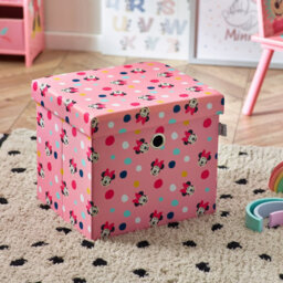 Disney Classic Minnie Mouse Foldable Ottoman Storage Box, Square Toy Chest Box With Lid For Kids, Foot Stool - Pink - thumbnail 2