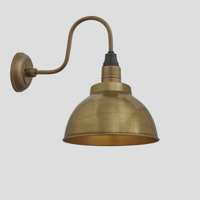 Industville Swan Neck Dome Wall Light, 13 Inch, Brass, Brass Holder