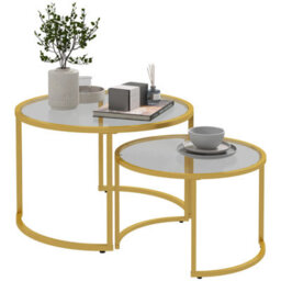 FURNOLD Set Of 2 Round Gold Nesting Tables With Tempered Glass Top - thumbnail 5