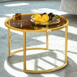 FURNOLD Set Of 2 Round Gold Nesting Tables With Tempered Glass Top - thumbnail 2