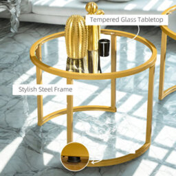 FURNOLD Set Of 2 Round Gold Nesting Tables With Tempered Glass Top - thumbnail 3