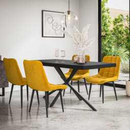 More4Homes Donni Dining Table And Chairs -  Black Table Top W Black Legs + Nova Velvet Dining Chair Set Of 4 (Mustard) - thumbnail 1