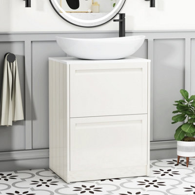 Royal Bathrooms Royal Bathroom Elmore 600mm Classic White Freestanding Bathroom Vanity Unit 2 Drawer Plain White Worktop With Cesar Basin - image 1