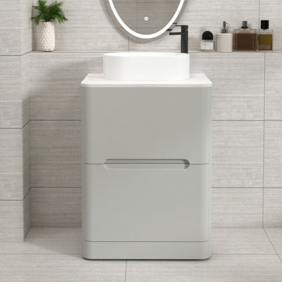Royal Bathrooms Venice 600mm Dove Grey Freestanding Bathroom Countertop Vanity Unit 2 Drawer With Peak Basin - image 1