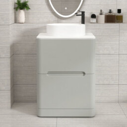 Royal Bathrooms Venice 600mm Dove Grey Freestanding Bathroom Countertop Vanity Unit 2 Drawer With Peak Basin - thumbnail 1