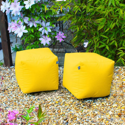 rucomfy Beanbags Rucomfy Indoor Or Outdoor Water Resistant Yellow Cube Beanbag Footstool - image 1