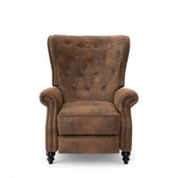 Buttoned Wingback Recliner Chair In Brown Faux Leather Suede - thumbnail 5
