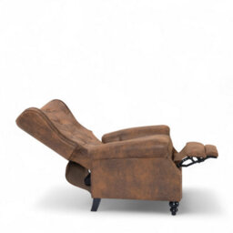 Buttoned Wingback Recliner Chair In Brown Faux Leather Suede - thumbnail 4