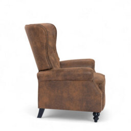 Buttoned Wingback Recliner Chair In Brown Faux Leather Suede - thumbnail 7