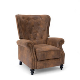 Buttoned Wingback Recliner Chair In Brown Faux Leather Suede - thumbnail 6