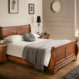 French Style Toulon Wooden Sleigh Bed - Mahogany Finish - King Size 5Ft Bed Frame Only