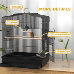 Pawhut 59Cm Large Bird Cage With Perches, Food Bowls, Swing, Black - thumbnail 6