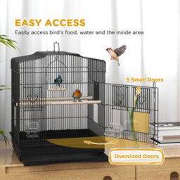 Pawhut 59Cm Large Bird Cage With Perches, Food Bowls, Swing, Black - thumbnail 4