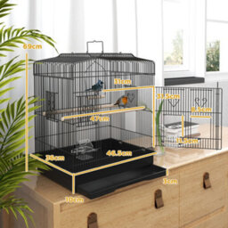 Pawhut 59Cm Large Bird Cage With Perches, Food Bowls, Swing, Black - thumbnail 3