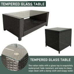 6 Pieces Pe Rattan Garden Furniture Set With Glass Top Coffee Table, Side Table, Stool, Soft Cushion Patio Sofa Set - thumbnail 5
