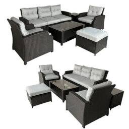 6 Pieces Pe Rattan Garden Furniture Set With Glass Top Coffee Table, Side Table, Stool, Soft Cushion Patio Sofa Set - thumbnail 7