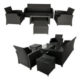 6 Pieces Pe Rattan Garden Furniture Set With Glass Top Coffee Table, Side Table, Stool, Soft Cushion Patio Sofa Set - thumbnail 8