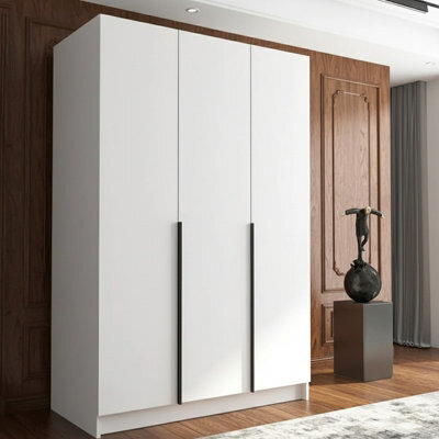 Calia I Minimalist Three Door White Wardrobe With Black Handles - image 1