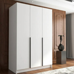 Calia I Minimalist Three Door White Wardrobe With Black Handles - thumbnail 1