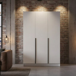 Calia I Minimalist Three Door White Wardrobe With Black Handles - thumbnail 2