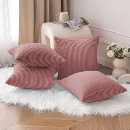 Ameha Pink Stripe Velvet Cushion Set, 18X18 Inch, Includes 4 Filled Cushions & 4 Covers, Breathable & Hypoallergenic - thumbnail 3