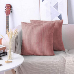 Ameha Pink Stripe Velvet Cushion Set, 18X18 Inch, Includes 4 Filled Cushions & 4 Covers, Breathable & Hypoallergenic - thumbnail 7