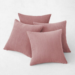 Ameha Pink Stripe Velvet Cushion Set, 18X18 Inch, Includes 4 Filled Cushions & 4 Covers, Breathable & Hypoallergenic - thumbnail 2
