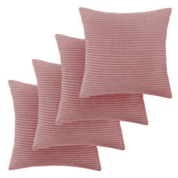Ameha Pink Stripe Velvet Cushion Set, 18X18 Inch, Includes 4 Filled Cushions & 4 Covers, Breathable & Hypoallergenic - thumbnail 4