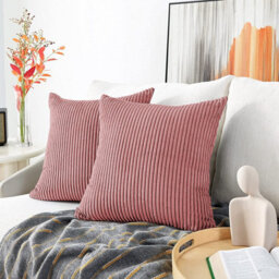 Ameha Pink Stripe Velvet Cushion Set, 18X18 Inch, Includes 4 Filled Cushions & 4 Covers, Breathable & Hypoallergenic - thumbnail 6