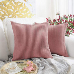 Ameha Pink Stripe Velvet Cushion Set, 18X18 Inch, Includes 4 Filled Cushions & 4 Covers, Breathable & Hypoallergenic - thumbnail 8