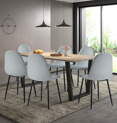 Hallowood Furniture Dudley 1.8M Dining Table Set With 6 Silver Grey Fabric Chairs - image 1