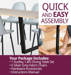 Hallowood Furniture Dudley 1.8M Dining Table Set With 6 Silver Grey Fabric Chairs - thumbnail 7
