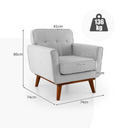 Modern Accent Chair Upholstered Linen Fabric Armchair W/ Cushion - thumbnail 2