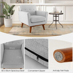 Modern Accent Chair Upholstered Linen Fabric Armchair W/ Cushion - thumbnail 4