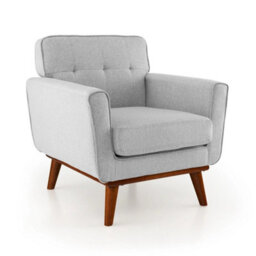 Modern Accent Chair Upholstered Linen Fabric Armchair W/ Cushion - thumbnail 1