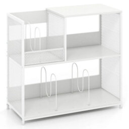 3-Tier Record Player Stand Vinyl Storage Cabinet With 3 Dividers White