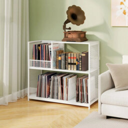 3-Tier Record Player Stand Vinyl Storage Cabinet With 3 Dividers White - thumbnail 6