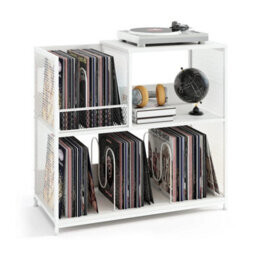 3-Tier Record Player Stand Vinyl Storage Cabinet With 3 Dividers White - thumbnail 4