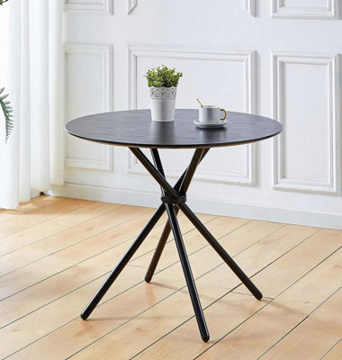 Hallowood Furniture Cullompton Small Round Dining Table (0.9M) With Black Top And Black Metal Legs - image 1