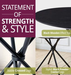 Hallowood Furniture Cullompton Small Round Dining Table (0.9M) With Black Top And Black Metal Legs - thumbnail 4