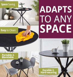 Hallowood Furniture Cullompton Small Round Dining Table (0.9M) With Black Top And Black Metal Legs - thumbnail 5