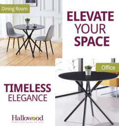 Hallowood Furniture Cullompton Small Round Dining Table (0.9M) With Black Top And Black Metal Legs - thumbnail 6