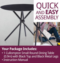 Hallowood Furniture Cullompton Small Round Dining Table (0.9M) With Black Top And Black Metal Legs - thumbnail 7
